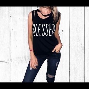 NEW "Blessed" Graphic Sleeveless Muscle Tank S